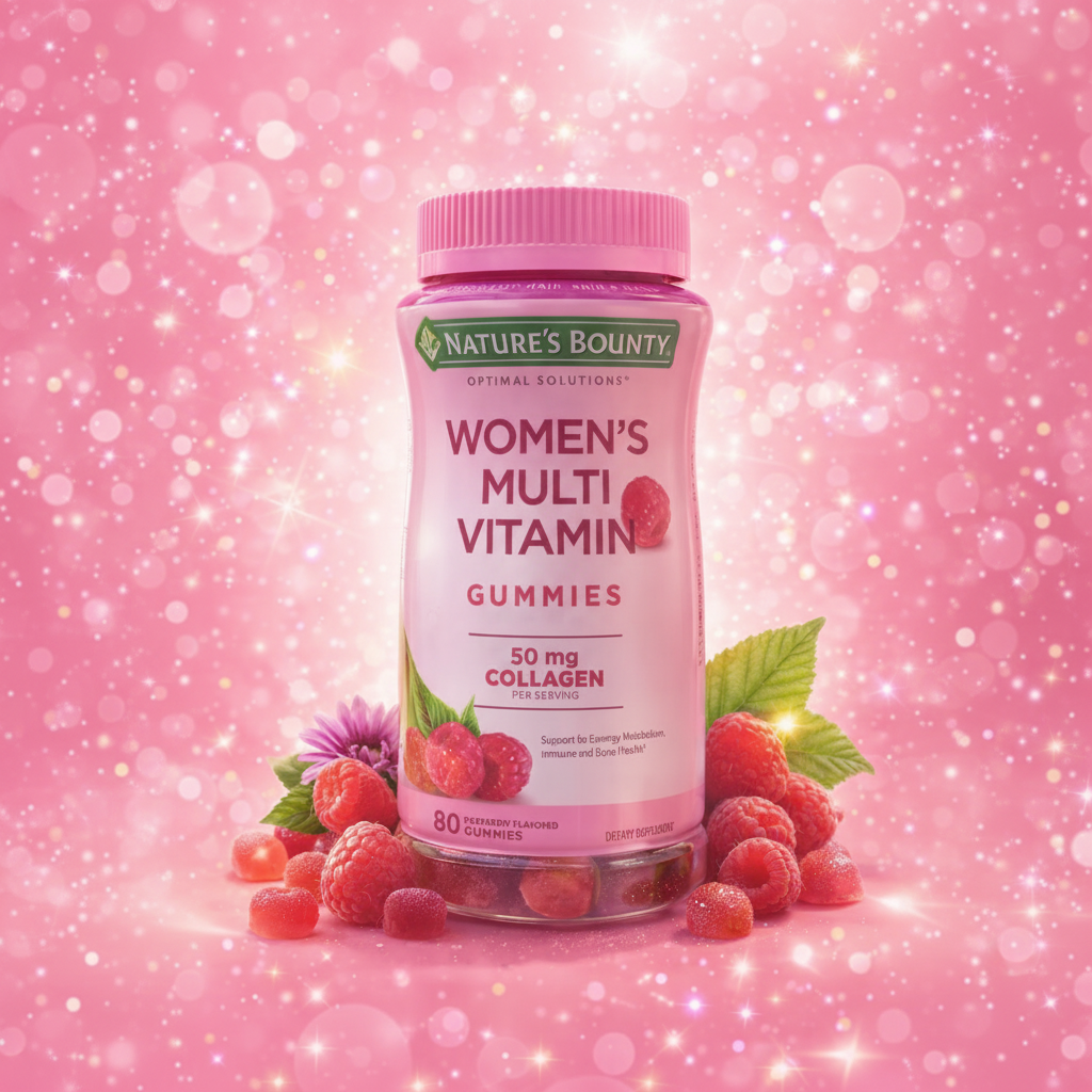 Multivitamínico para mujeres Nature's Bounty con fondo rosa