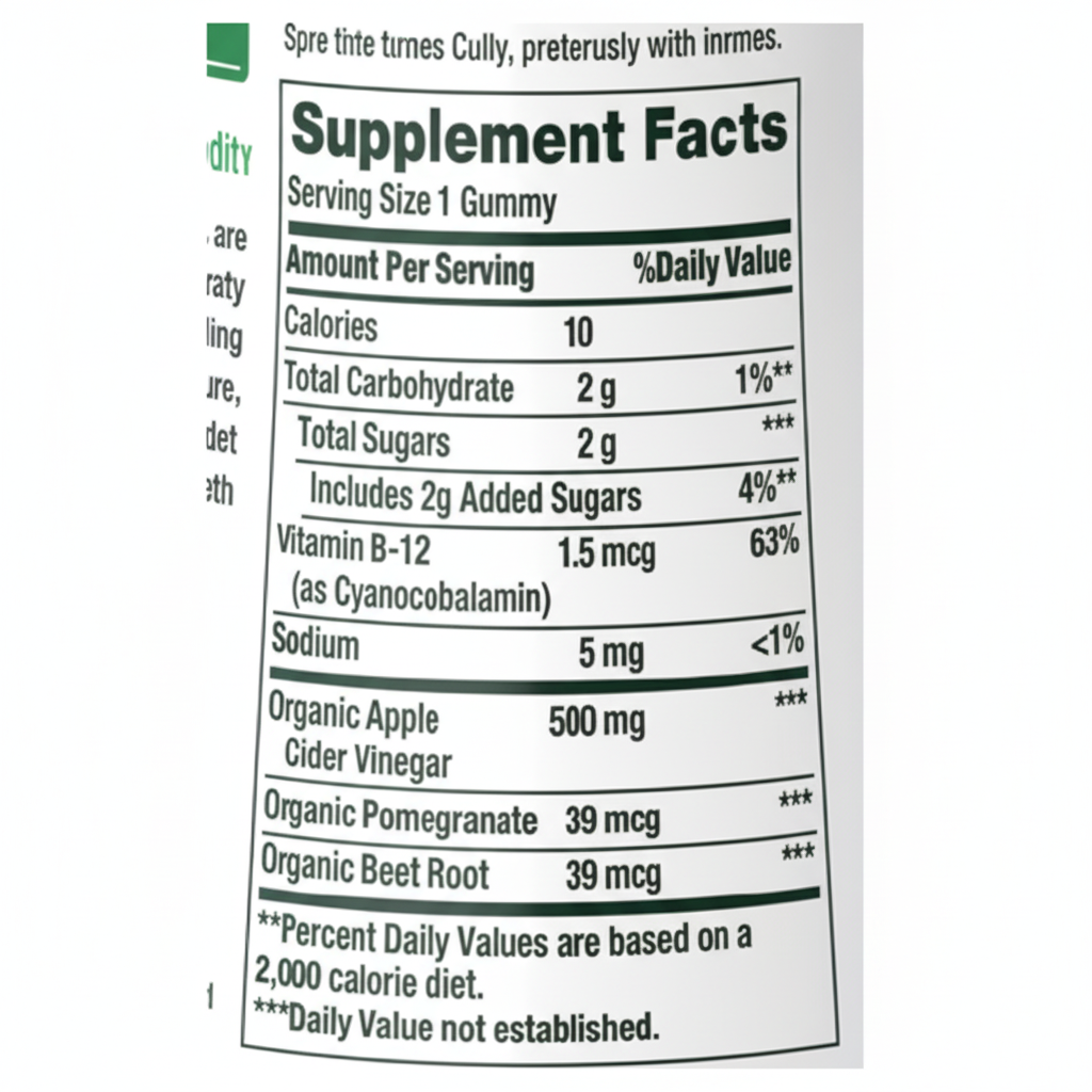 Tabla Nutricional - Apple Cider Vinegar Gummies