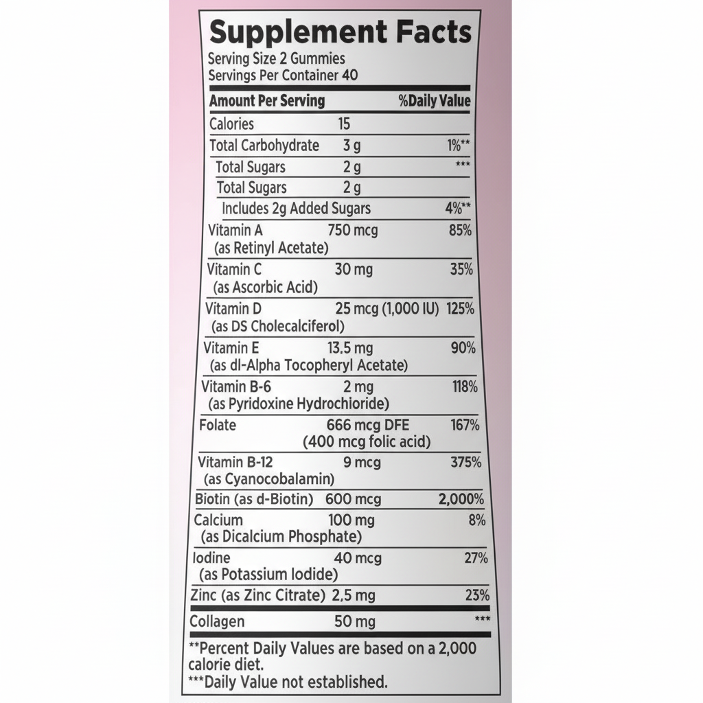Tabla nutricional - Multivitamínico para mujeres