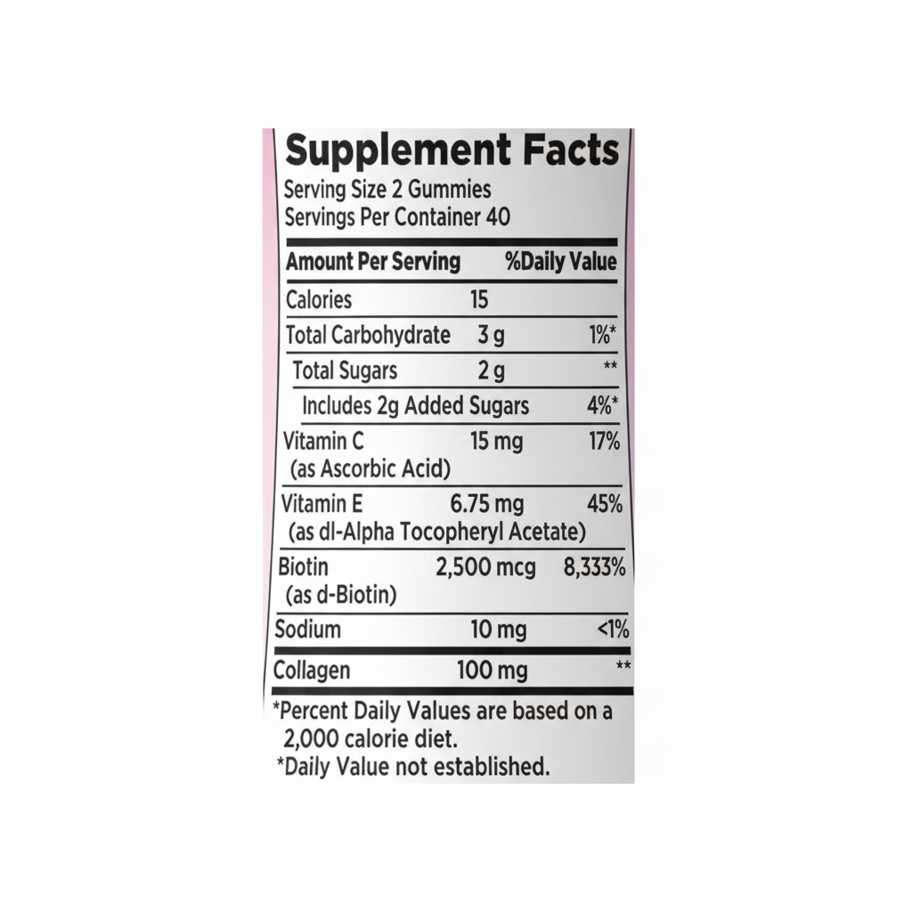 Tabla Nutricional - Nature's Bounty Hair, Skin & Nails + Collagen Gummies