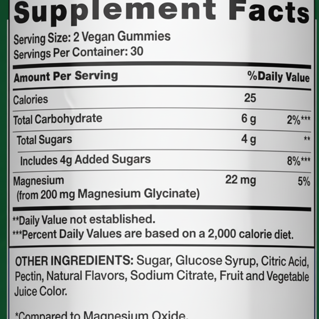 Tabla Nutricional - Nature's Truth Magnesium Glycinate Gummies