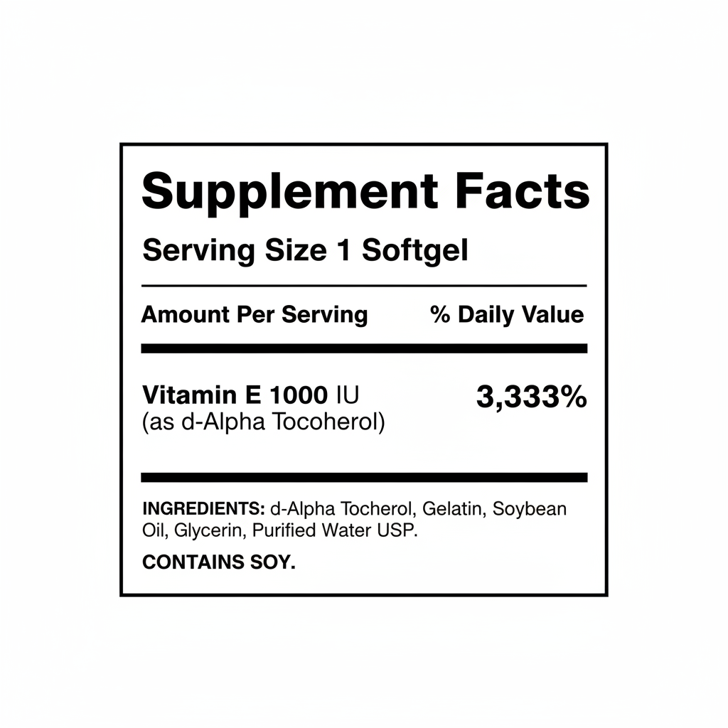 Tabla Nutricional Vitamina E 1000 IU - Estandarizada